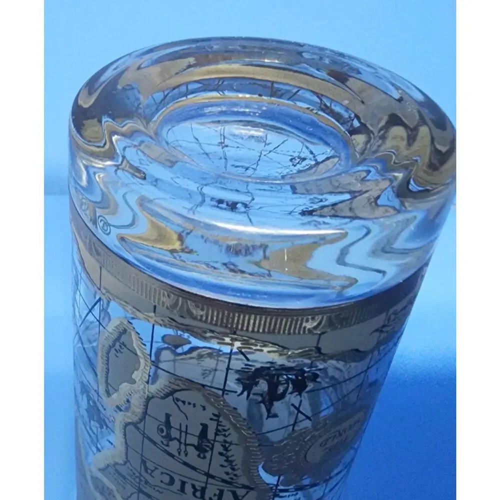 Vintage Cera Atlas Old World Map Highball Glasses 22K Gold Mid Century Modern